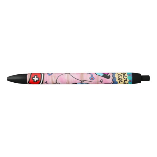 Noir Cute Coloré Infirmière Stylo de vie (Devant)
