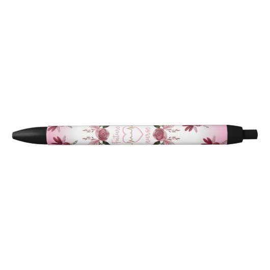 Noir Cute rose Floral Futur Infirmier Stylo (Devant)