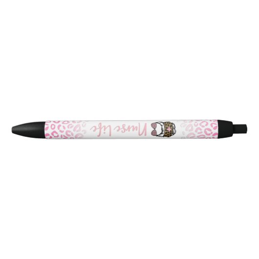 Noir Cute rose léopard Infirmière vie Stylo (Devant)