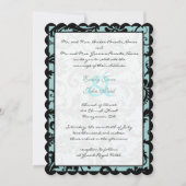 Noir Damas Aqua Faire-part de mariage bleu (Devant)