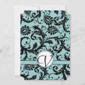Noir Damas Faire-part de mariage bleu Turquoise (Dos)