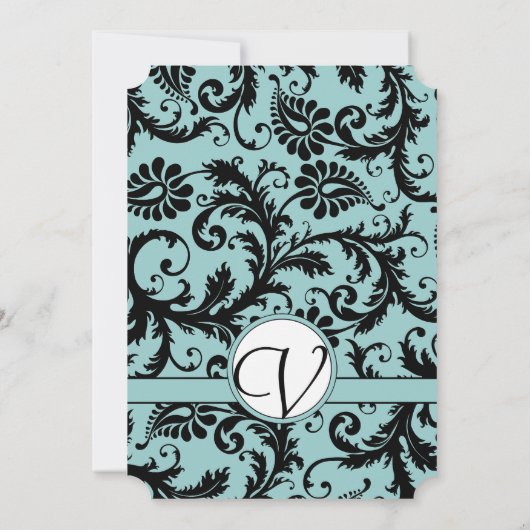 Noir Damas Faire-part de mariage bleu Turquoise (Dos)