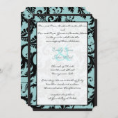 Noir Damas Faire-part de mariage bleu Turquoise (Devant / Derrière)