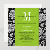 Noir Damas Faire-part de mariage vert Monogramme (Devant / Derrière)