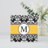 Noir Damas Monogramme Mariage Invitations Jaune (Debout devant)