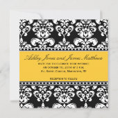 Noir Damas Monogramme Mariage Invitations Jaune (Dos)