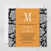 Noir Damas Orange Faire-part de mariage Monogramme (Devant)