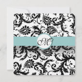 Noir Damask Aqua Pool Faire-part de mariage Bleu (Dos)