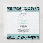Noir Damask Aqua Pool Faire-part de mariage Bleu (Devant)