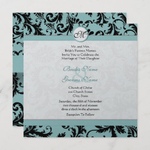 Noir Damask Aqua Pool Faire-part de mariage Bleu