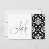 Noir Damask Monogramme Mariage RSVP (Devant)