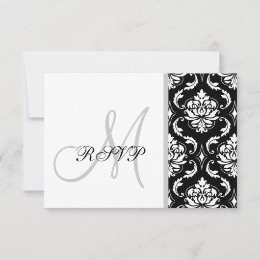 Noir Damask Monogramme Mariage RSVP (Devant)