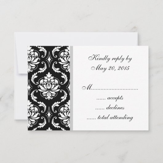 Noir Damask Monogramme Mariage RSVP (Dos)