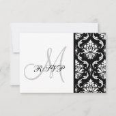 Noir Damask Monogramme Mariage RSVP (Devant)