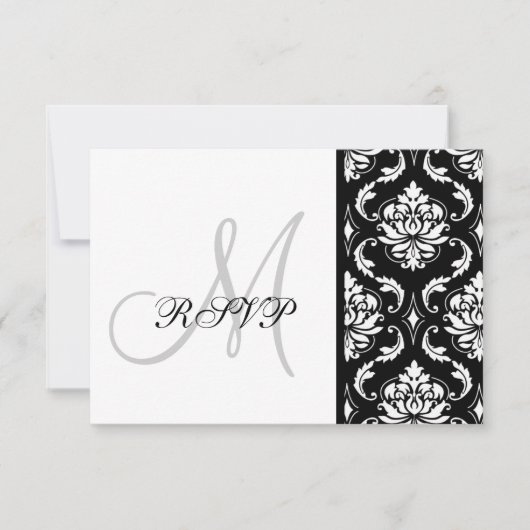 Noir Damask Monogramme Mariage RSVP (Devant)