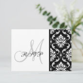 Noir Damask Monogramme Mariage RSVP (Debout devant)