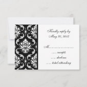 Noir Damask Monogramme Mariage RSVP (Dos)