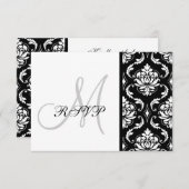Noir Damask Monogramme Mariage RSVP (Devant / Derrière)