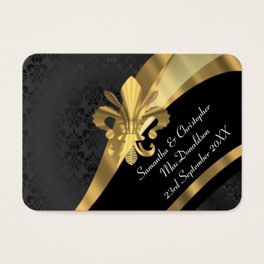 Noir damask, or mariage faveur merci tag (Devant)