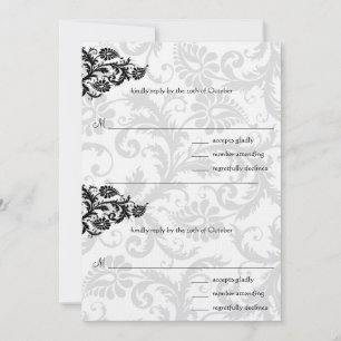 Noir Damask Plum Hearts RSVP Faire-part de mariage