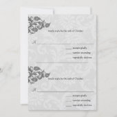 Noir Damask Plum Hearts RSVP Faire-part de mariage (Devant)
