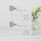 Noir Damask Plum Hearts RSVP Faire-part de mariage (Debout devant)