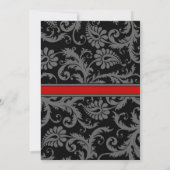 Noir Damask Plum Hearts RSVP Faire-part de mariage (Dos)