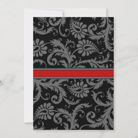 Noir Damask Plum Hearts RSVP Faire-part de mariage (Dos)