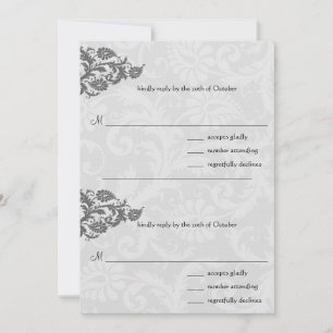 Noir Damask Plum Hearts RSVP Faire-part de mariage