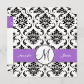Noir Damask violet Faire-part de mariage (Devant / Derrière)