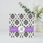 Noir Damask violet Faire-part de mariage (Debout devant)