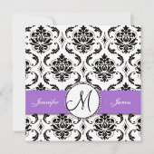 Noir Damask violet Faire-part de mariage (Devant)