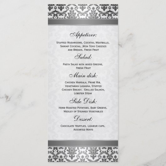 Noir damassé sur gris argenté Menu (Dos)