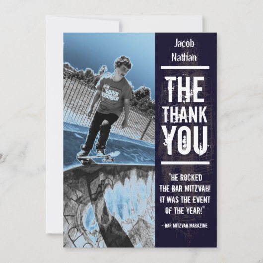Noir de carte de remerciements de Mitzvah de barre (Devant)