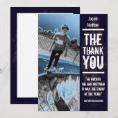 Noir de carte de remerciements de Mitzvah de barre (Devant / Derrière)