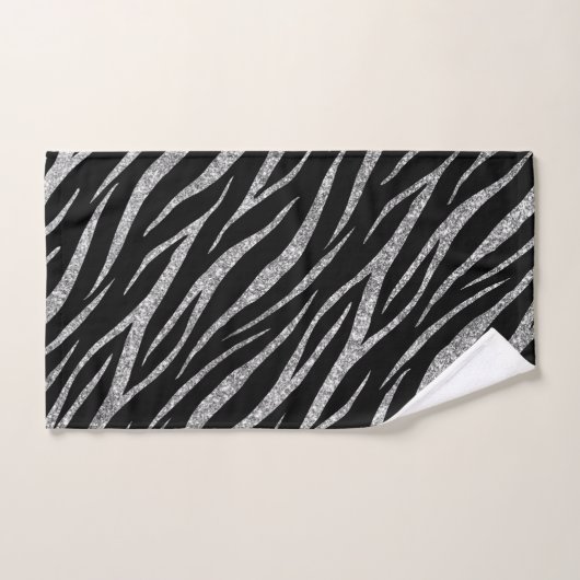 Noir de luxe Silver Classy Chic Girly Zebra Print (Serviette à main)