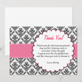 Noir de rose de carte de remerciements de damassé (Devant / Derrière)