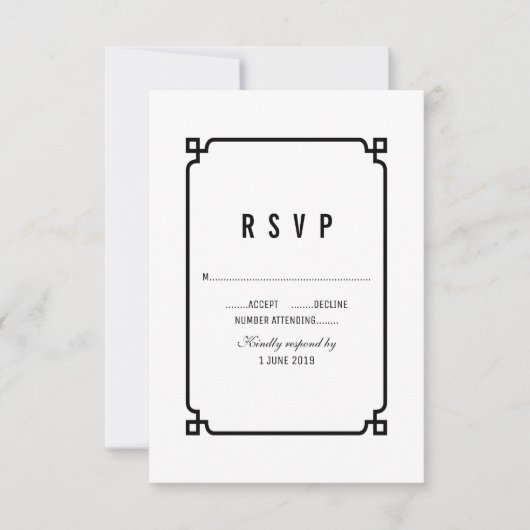 Noir Déco Chic Mariage RSVP (Devant)