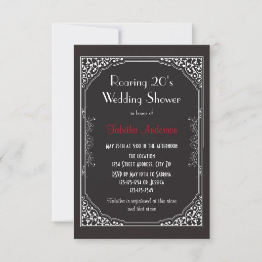 Noir des années 20 - Invitation Wedding shower 3x5 (Devant)