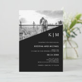 Noir diagonal moderne | Faire-part de mariage phot (Debout devant)