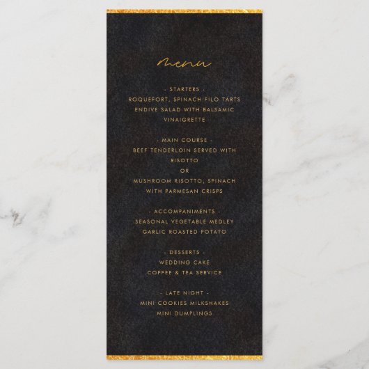 Noir Diamant Noir Réception Dîner Menu (Dos)