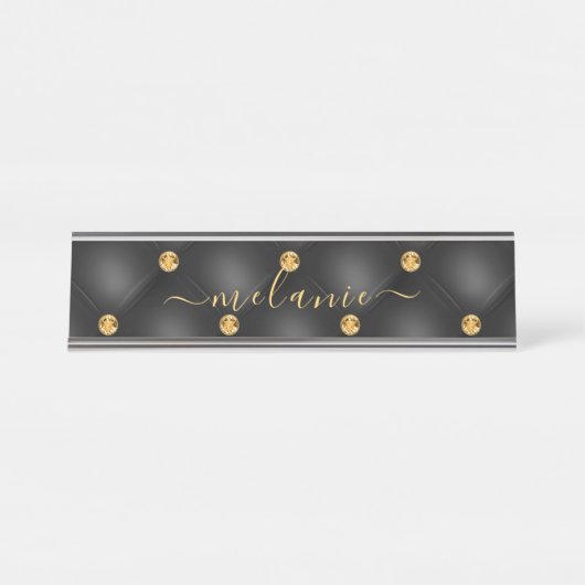 Noir Diamant Tufted Custom Desk Nom Plaque (Devant)