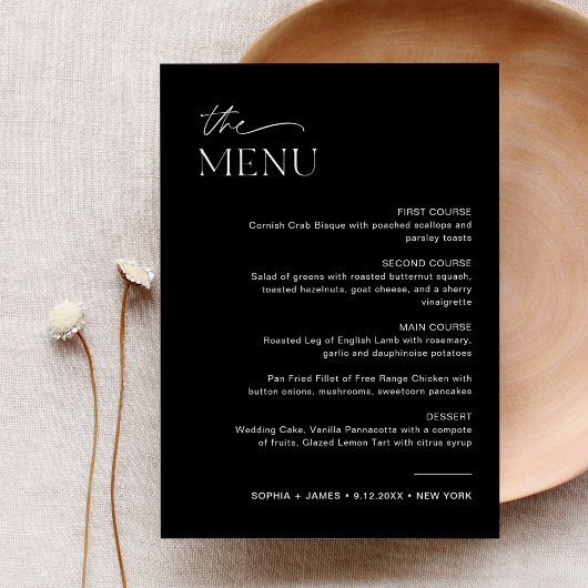 NOIR Dîner Mariage Menu 5x7 Carte