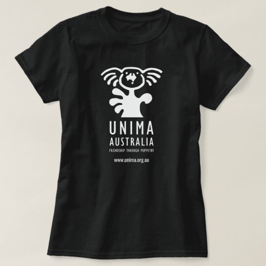 Noir du T-shirt des femmes d'UNIMA Australie (Design devant)