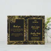 Noir élégant | Gold Rose Floral Wedding Programme (Debout devant)