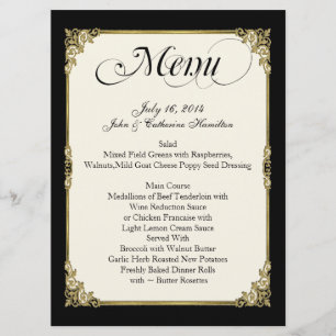 Noir élégant, ivoire, et menu fait sur commande de