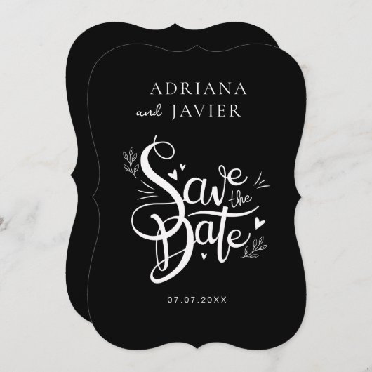 Noir Elégant mariage Invitation minimaliste (Devant / Derrière)