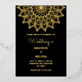 Noir Elegant simple Faire-part de mariage orné (Recto)