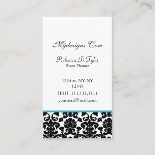 noir et aqua damask Chic Carte de visite