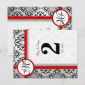 Noir et Argent Damask Red Trim Numéro de table (Devant / Derrière)